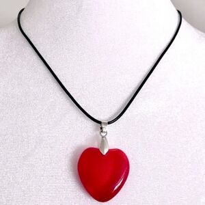 NEW Beautiful Red Heart Necklace Large pendant Black cord 18"-24"adjustable NWT